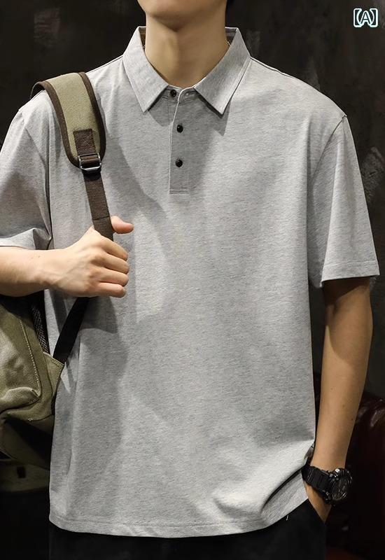 ポロシャツ 半袖 メンズ おしゃれ ゆったり 夏 コットン 混紡 通気性 トップス ドロップ スリーブ カジ..