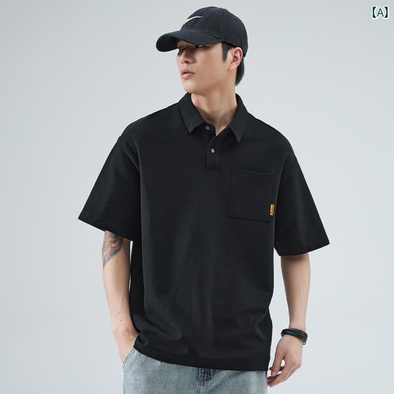 ポロシャツ 半袖 メンズ おしゃれ ゆったり 夏 アメリカン カジュアル ポケット ドロップドスリーブ 大..