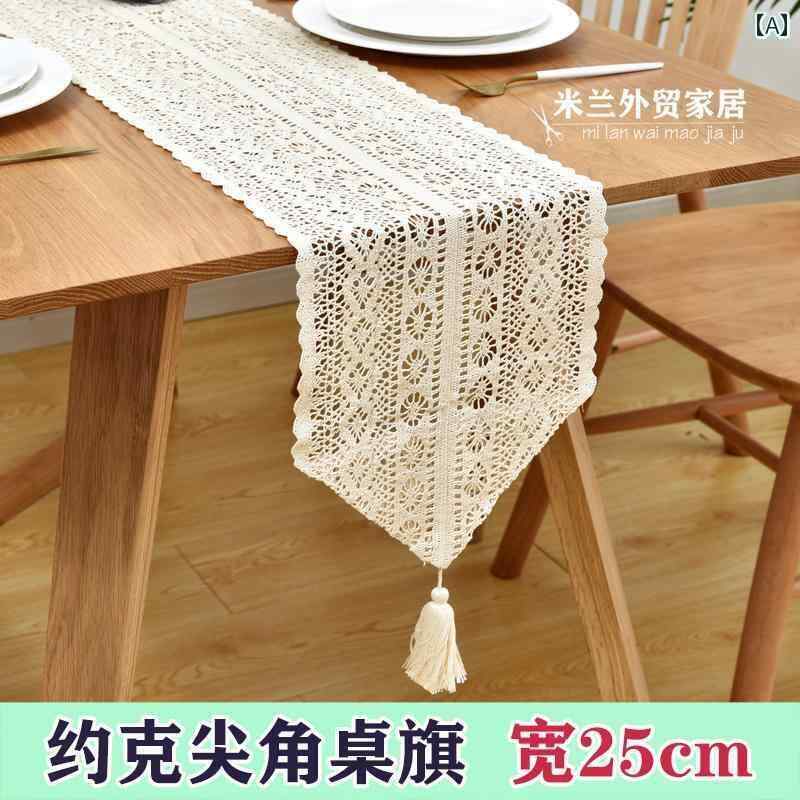 テーブル ランナー 北欧 カントリー 綿 かぎ針 クロッシェ 刺繍 装飾 テレビキャビネット レース フリンジ タッセル 森柄 リビング ベージュ