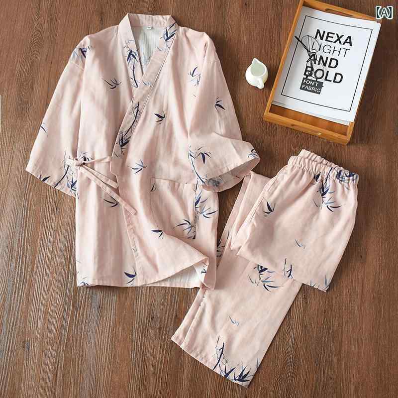 甚平 パジャマ 作務衣 春秋 中国風 ペア 綿麻 薄手 九分袖 長ズボン ゆったり 部屋着 ナイトウェア リ..