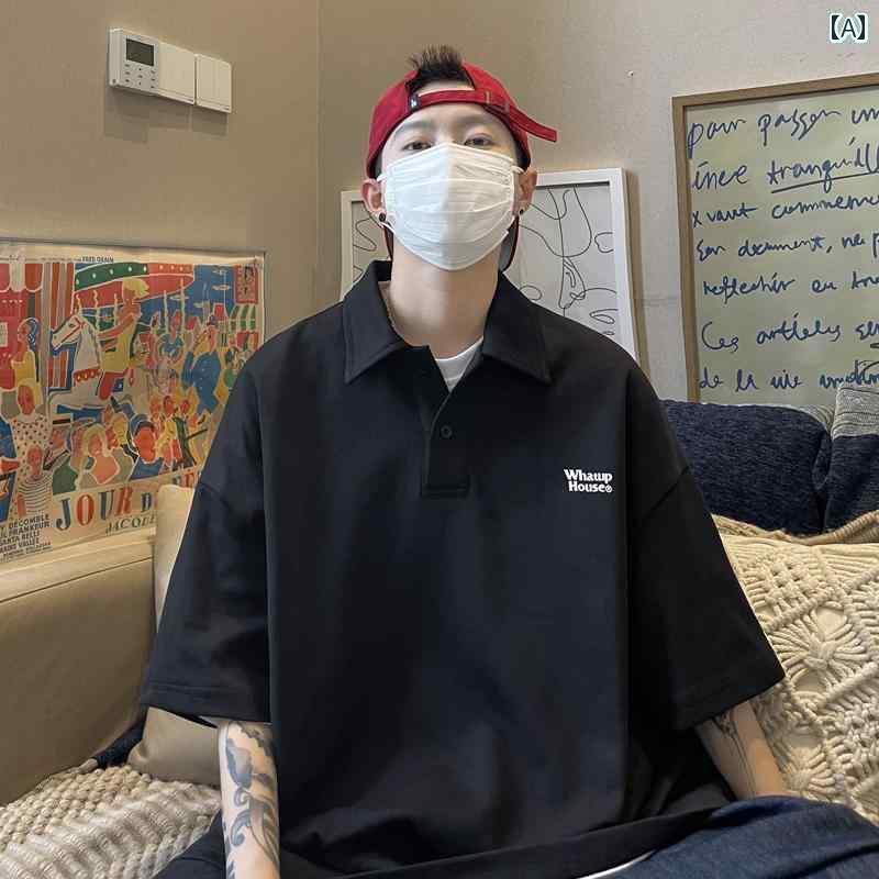 ポロシャツ 半袖 メンズ おしゃれ ゆったり 夏 コットン アメリカン レトロ バック プリント 大きめサ..