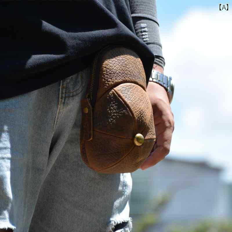 ベルトポーチ メンズ ウエスト 革 ヴィンテージ風風 ミニ バッグ 帽子 レトロ 携帯電話 鍵 ジッパー 旅行 アウトドア スポーツ カジュアル 茶