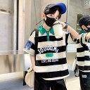 こども ポロシャツ 半袖 男の子 キッズ 夏 おしゃれ ストライプ トップス ジュアル ゆったり 襟 ボタン かっこいい 上下セット ハーフパンツ レタープリン...