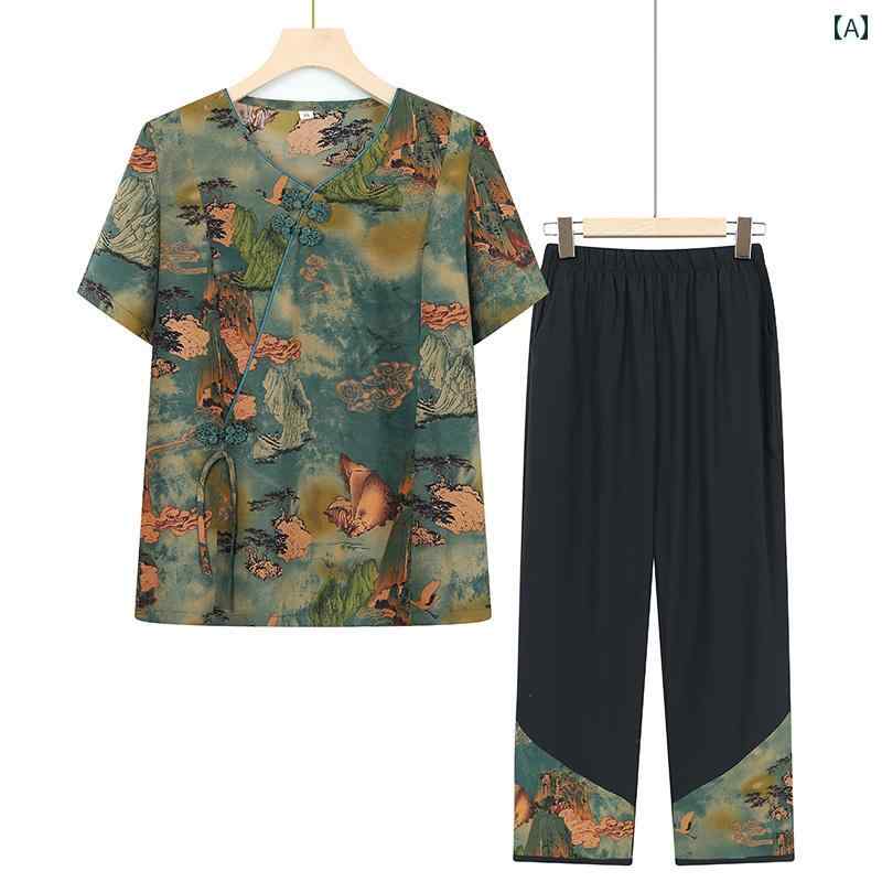 セットアップ レディース ファッション 夏服 2点セット ブラウス トップス パンツ 大きめサイズ