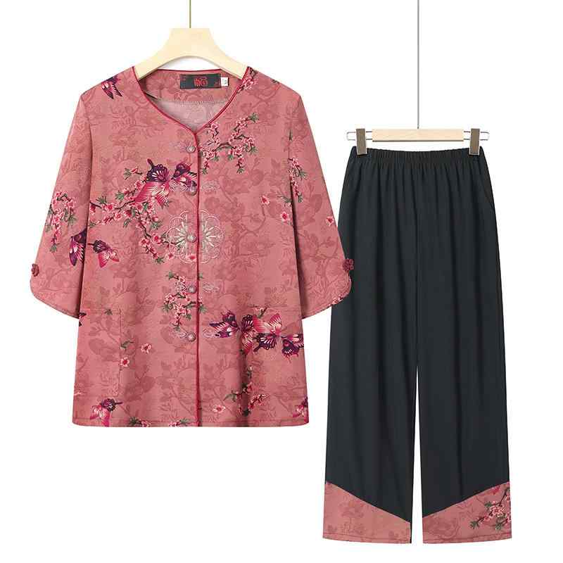 シャツ セットアップ レディース 夏 婦人服 薄手 涼しい 2点セット 半袖 ブラウス ズボン おばあちゃん 服 80代 90代 母の日