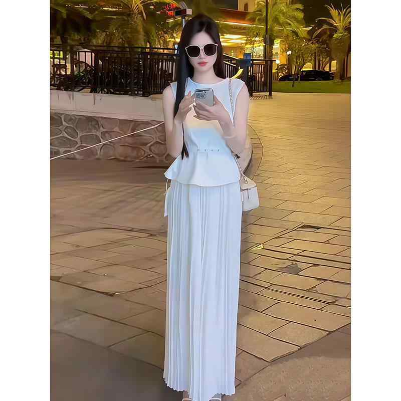 セットアップ レディース ノースリーブ ブラウス トップス ワイドパンツ 2点セット