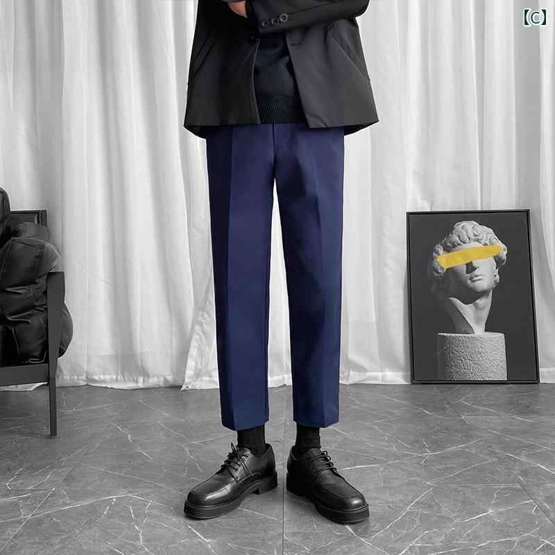 メンズ パンツ オフィス ビジネス カジュアル ダンディ 韓国 秋 ぽっちゃり 九分丈 ぽっちゃり 大きいサイズ スリムが ぶら下がっている 黒 スリム