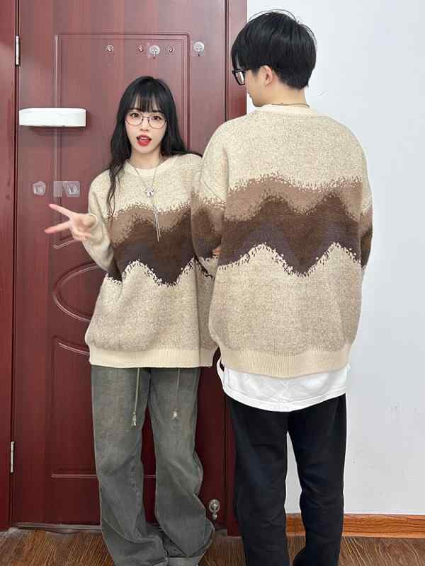 ニットセーター 男女兼用 カップル おそろい ユニーク 個性的 高級感 レトロ ゆったり かぶり 保温 長袖 秋冬 アクリル ナイロン