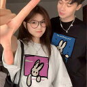 Tシャツ カップル 半袖 うさぎ柄 高級感 セットアップ 春夏 綿 吸湿速乾 通気性 お揃い 普段使い 部屋着 カジュアル 白 黒 モノトーン