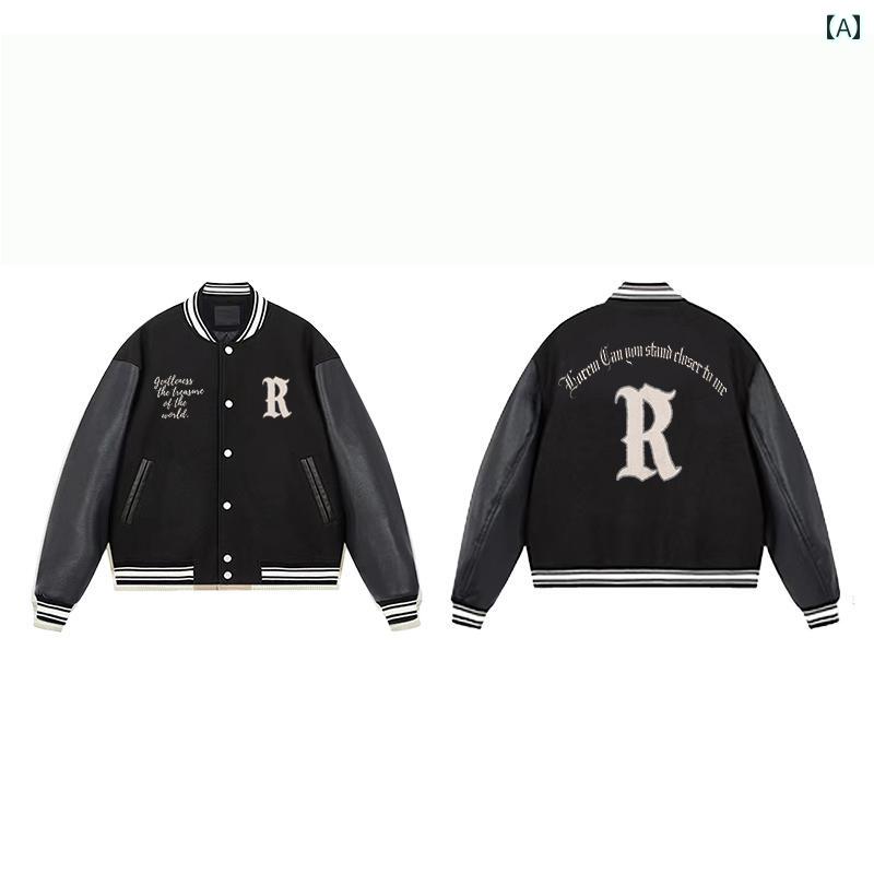 ジャケット ユニセックス ペア スタジャン 中綿ブルゾン アウター ロングシーズン 高級感 デザイン ゆったり ビッグシルエット カジュアル 普段使い 長袖 ラウンドネック ブラック ベージュ ヴィンテージ