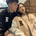 スタジャン 男女兼用 ユニセックス カップル ペアルック ブルゾン 野球ジャケット 中綿ジャケット ゆったり 大きめ ゆるめ PUレザー 切り替え デザイン ポリエステル 春 秋冬 アウター