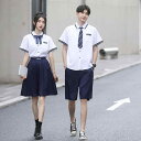 JK制服 中学生 半袖シャツ スカート 上下セット 学生風 卒業式 発表会 通学 春夏 薄手 襟付き ひざ下丈