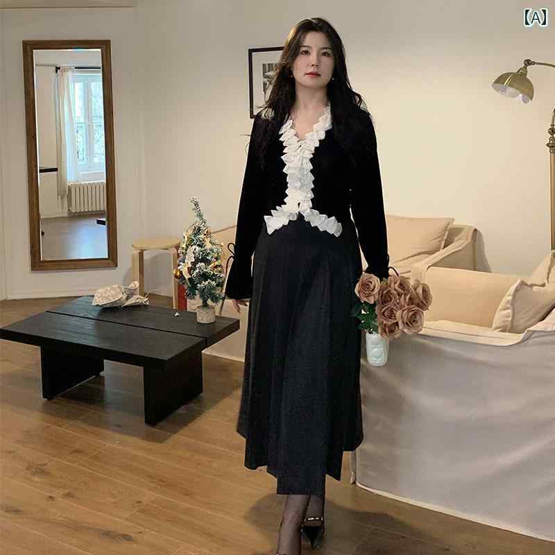 大きめサイズ レディース おしゃれ ファッション カジュアル デート 女子会 普段使い ぽっちゃり 冬 ウール スカート ドレープ アンブレラ スカート 厚手 aライン プリーツスカート(4)