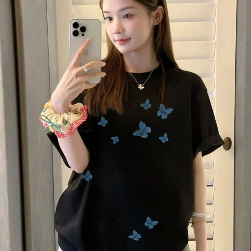 Tシャツ レディース 丸首 コットン ブラック ホワイト グレー プリント ゆったり 体型カバー 甘辛ミックス 個性的なデザイン 普段使い 若見え 春夏 Tシャツ レディース 丸首 コットン ブラック ホワイト グレー プリント ゆったり 体型カバー 甘辛ミックス 個性的なデザイン 普段使い 若見え 春夏