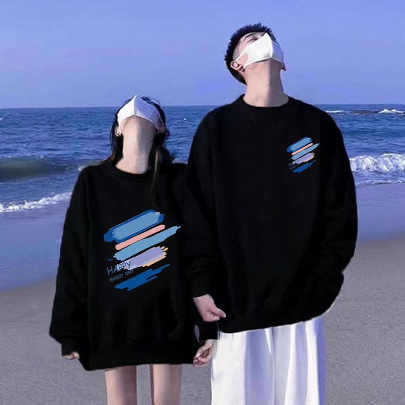 スウェット 男女兼用 お揃い フレンチスタイル プルオーバー クルーネック ゆったりとしたシルエット ゆったり カジュアル 普段使い 春秋冬 綿 ポリエステル混紡 プリント シワになりにくい 同系色