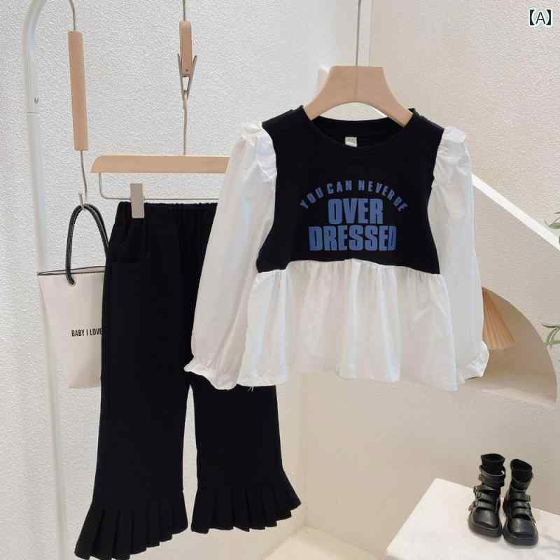 子供服 女の子 キッズ かわいい おしゃれ 秋 セーター パフスリーブ スカート レース 長袖 トップス トレンディ