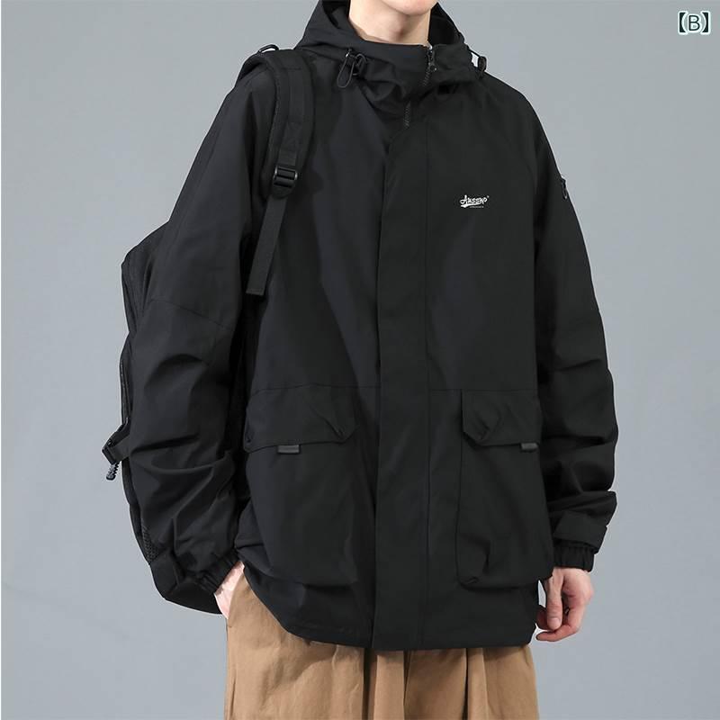 アウター メンズ 日本風 ワークジャケット アメリカンカジュアル ストリート ブルゾン ゆったり ビッグシルエット フード付き ウィンドブレーカー マルチポケット 撥水 春秋 通年