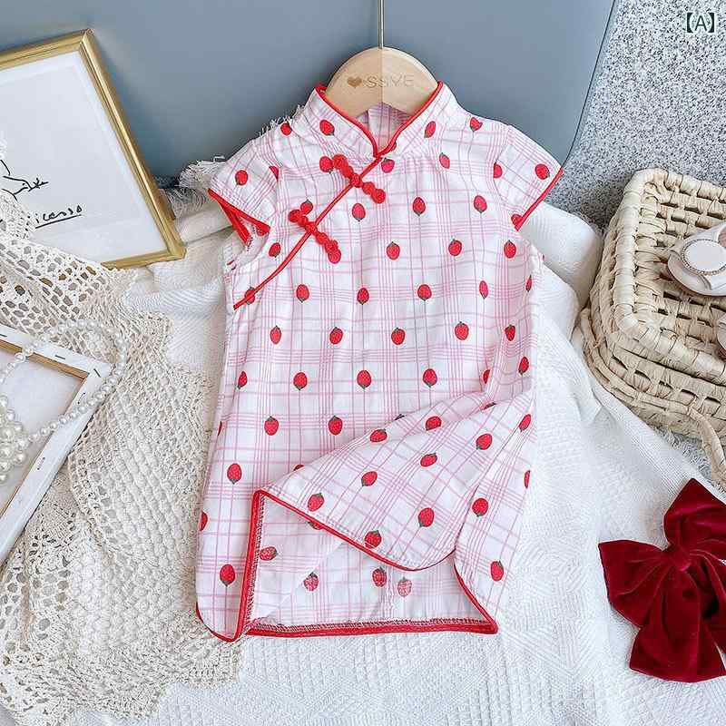 子供服 女の子 キッズ かわいい おしゃれ チャイナ風 レトロ 漢 夏 チャイナ ガール 花柄 ベビー スカート