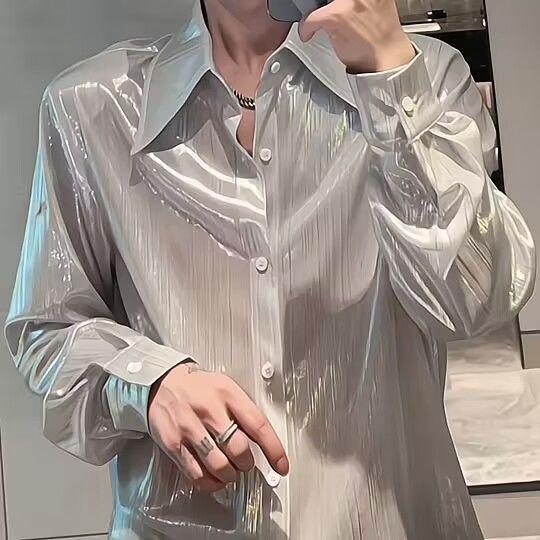 シャツ メンズ トレンド ファッション シンプル アイロン不要 半袖 ゆったり 薄手 おしゃれ 普段着 レギュラーカラー ブラック グレー 春夏