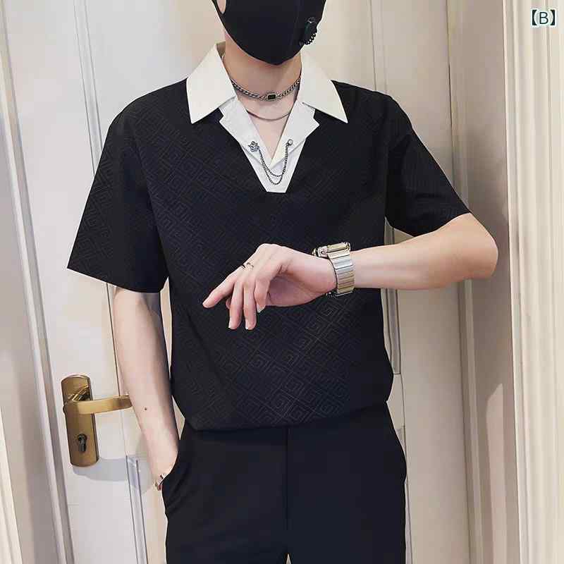 ポロシャツ メンズ 半袖 Tシャツ トップス 高級感 ひんやりとした肌触り 涼しい 流行 細身 無地 カジュアル 普段使い 夏 被って着るタイプ 襟付き おしゃれ