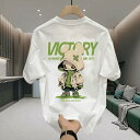 Tシャツ メンズ 半袖 ゆったり オーバーサイズ 高級感 カジュアル 綿 厚手 丸首 プリント 普段使い 通気性 個性的なデザイン 流行 白 黒 夏
