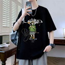 Tシャツ メンズ 男の子 中学生 ティーン 半袖 綿 ゆったり だぼっとした ゆとりのある形 丸首 普段使い 通気性 カジュアル スタイリッシュ 夏 プリント
