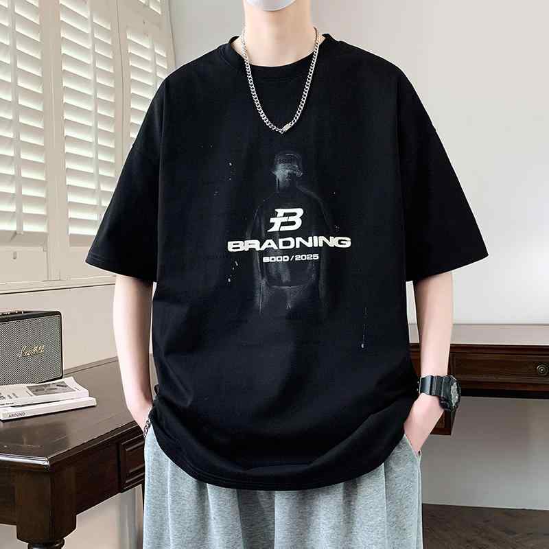 Tシャツ メンズ 中学生 男子 半袖 コットン 綿 ゆったりとしたシルエット 吸汗速乾 プリント柄 クルーネック カジュアル 春夏 トップス 若者向け メンズ