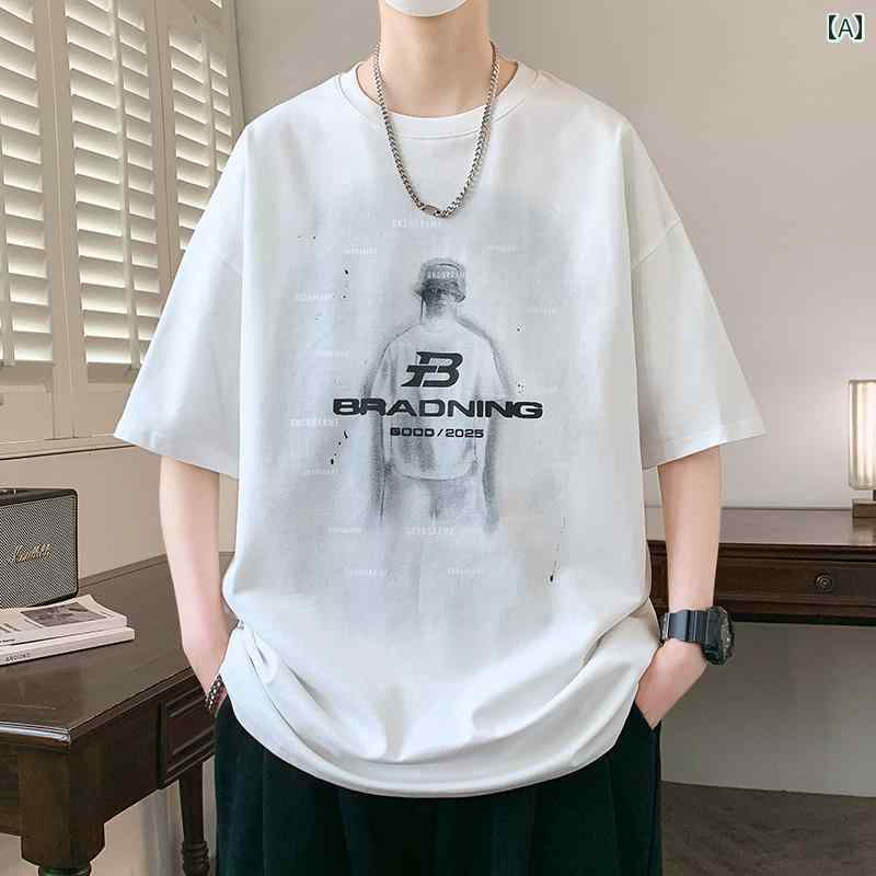 Tシャツ メンズ 中学生 男子 半袖 コットン 綿 ゆったりとしたシルエット 吸汗速乾 プリント柄 クルーネック カジュアル 春夏 トップス 若者向け メンズ