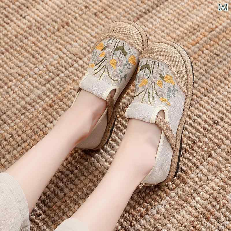 エスパドリーユ レディース スリッポン エスニック ぺたんこ フラットシューズ 春夏 刺繍 通気性 リネ..