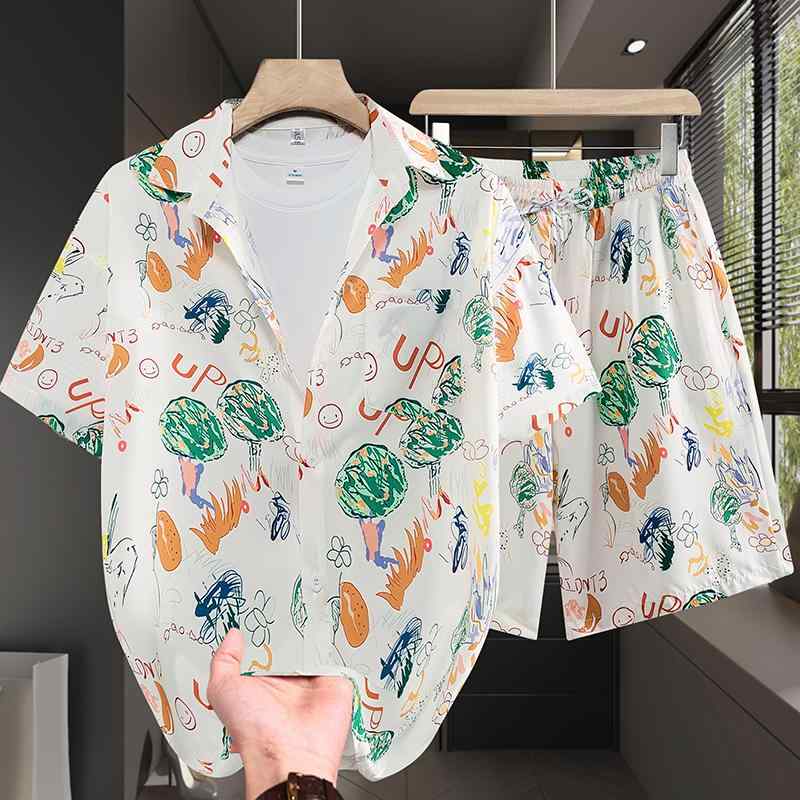 メンズ セットアップ ビーチ リゾート 旅行用 接触冷感 速乾 水陸両用 コミック柄 ビーチパンツ ゆったり