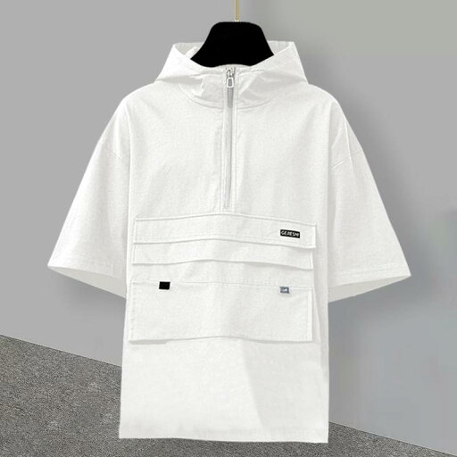 Tシャツ メンズ 半袖 フード付き 接触冷感 薄手 ゆったり 切り替え 韓国風 トレンド カジュアル ストリートファッション ゆったりとしたシルエット 夏 トップス プルオーバー ポリエステル ブラック ホワイト Tシャツ メンズ 半袖 フード付き 接触冷感 薄手 ゆったり 切り替え 韓国風 トレンド カジュアル ストリートファッション ゆったりとしたシルエット 夏 トップス プルオーバー ポリエステル ブラック ホワイト