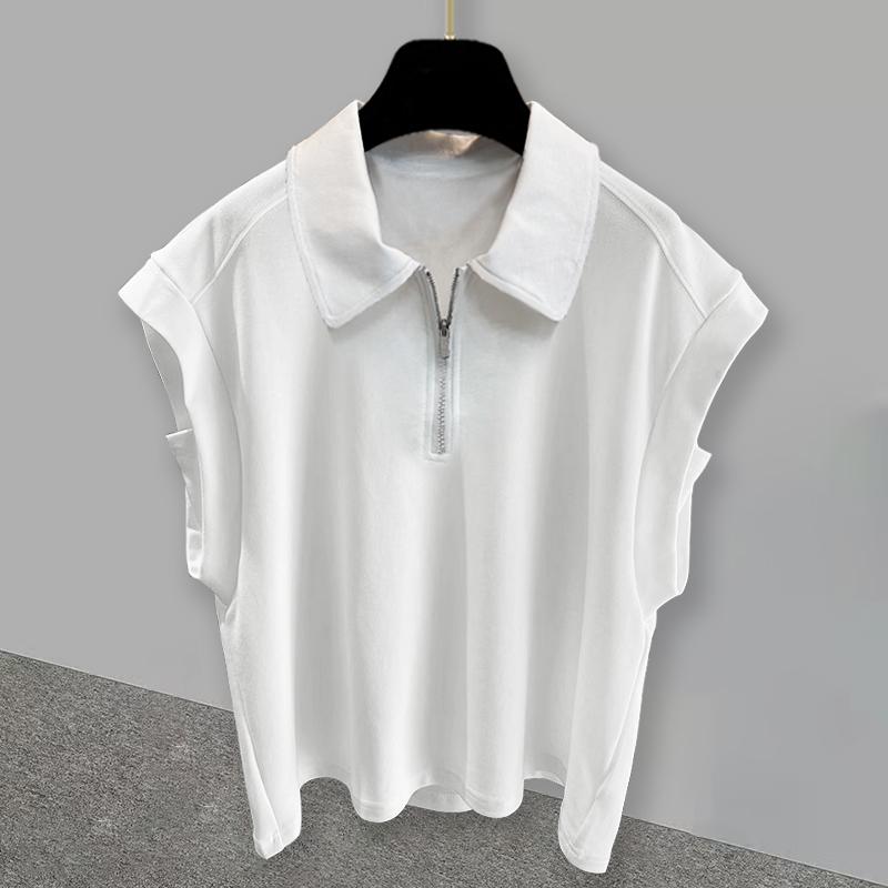 ノースリーブ Tシャツ メンズ 無地 ハーフジップ ポロ襟 ゆったり リラックス 普段使い 薄手 カップル ..