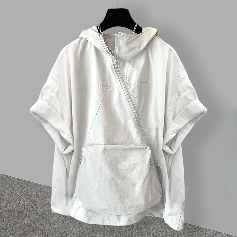 Tシャツ メンズ 半袖 ジッパー付き フード付き ポリエステル 通気性 春夏 韓国風 作業着 大きなポケット ゆったり 普段使い カジュアル
