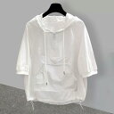Tシャツ メンズ 半袖パーカー ストリート カジュアル 韓国系 トレンド ゆったり ビッグシルエット 切り替え 個性的 デザイン性 ワークウェア 夏 普段使い ポリエステル 白 黒