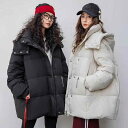 ダウンジャケット 女の子向け ホワイトダックダウン 厚手 フード付き お尻が隠れるくらいの丈 冬用 上着 通学 普段使い 防寒 ポリエステル すっきりとした縦長のデザイン 黒 薄茶色