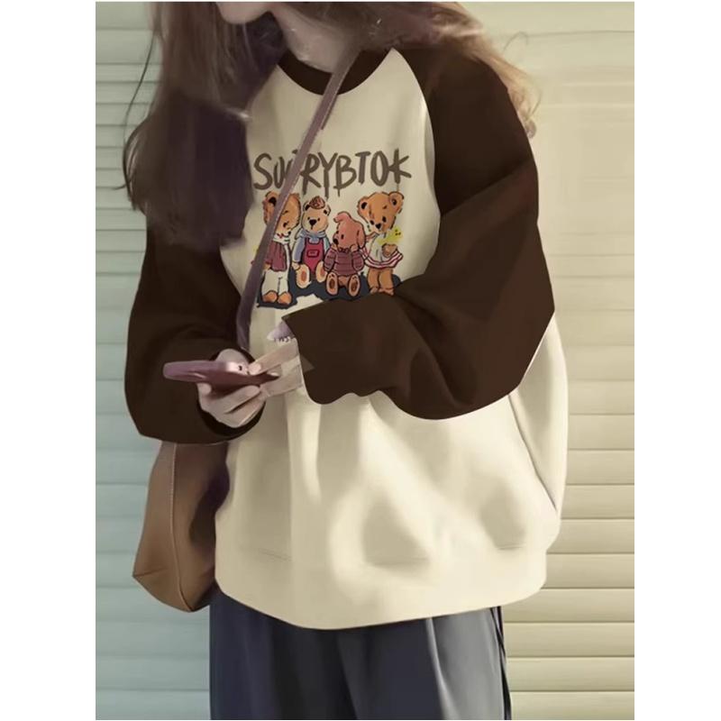 トレーナー 女の子 ジュニア ガールズ 中学生 高校生 通学向け 秋冬 丸首 ゆったり大きめ 厚手 裏起毛 切り替えデザイン 綿混 スウェット