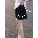 ショートパンツ レディース 女子 中高生 ジュニア 綿 幅広シルエット 五分丈 ハイウエスト ゆったり ゆるめのシルエット スポーツ カジュアル 通学 普段使い ポケット付き ウエスト紐 春夏 黒 灰 キャラクター柄 接触冷感