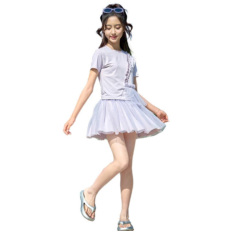 水着 女の子 ジュニア 中学生 プリンセス風 セパレート スイムウェア かわいい おしゃれ ライトパープ..