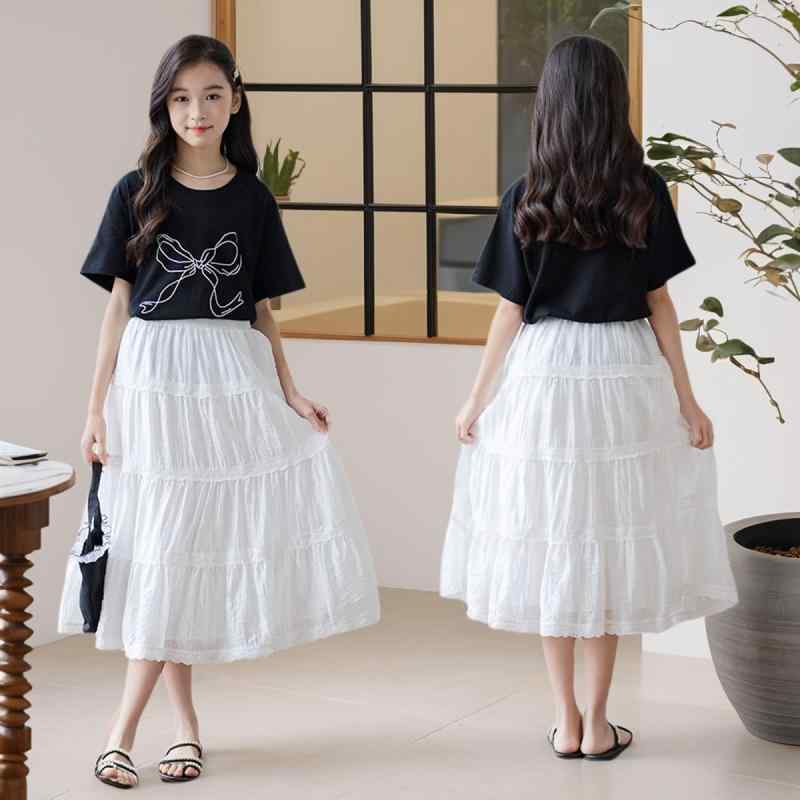 スカート 女の子 ガールズ 白 ティアードスカート 春夏 かわいい おしゃれ ミディ丈 通気性 洗濯機で洗..