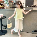 女の子 セットアップ タンクトップ ワイドパンツ カジュアル ゆったり ツーピース 黄色 無地 上下セット かわいい 子供服 涼しい 快適 普段使い 春夏