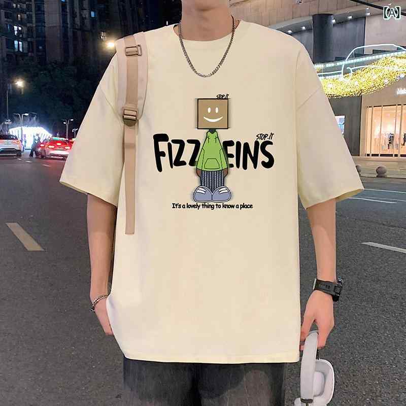 Tシャツ メンズ 半袖 春夏 アメカジ 綿 ゆったり プリント 肩落ち 丸首 カジュアル ストリート スポーツ 普段使い キャラクター 標準丈