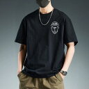 Tシャツ メンズ 半袖 綿 厚手でしっかりとした生地 アメリカンスタイル アメカジ プリント柄 ゆったりとしたサイズ感 クルーネック 通気性 春夏 トップス カジュアル 普段使い 若者向け(4)