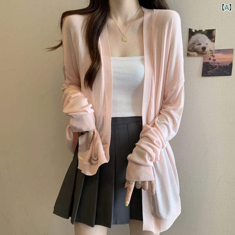 大きめサイズ トップス レディース おしゃれ カジュアル 日焼け防止 薄手 涼しい 涼しい 涼しい 涼しい 長袖 ひんやり 快適 ニットカーディガン 夏 丈 コート UV 保護