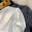 Tシャツ メンズ アルファベットプリント 半袖 綿 クルーネック 丸首 カジュアル 薄手 接触冷感 無地 ゆったり ゆったりとしたシルエット 通気性 着回し 普段使い 春夏