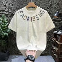 Tシャツ メンズ 半袖 しっかりとした厚手の ロゴ プリント アメリカン レトロ ヴィンテージ風 ウォッシュ加工 クルーネック ゆったり ビッグシルエット 通気性 普段使いの カジュアル 夏