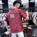 メンズTシャツ ゆったりとした大きめのシルエット 絞り染め 丸首 アメカジ ストリート系 カジュアル 接触冷感 ポリエステル混紡 夏 黒 赤 ベージュ