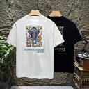 Tシャツ メンズ 半袖 クルーネック ゾウ刺繍 ゆったり ストリートカジュアル 春夏 着回し 普段使い ポリエステル混紡 接触冷感 アニマル柄