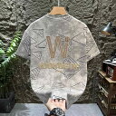 Tシャツ メンズ 半袖 アメカジデザイン ラインストーン ダメージ加工 ゆったりとしたシルエット クルーネック 接触冷感 コットンブレンド ストリート カジュアル 普段使い 春夏 ブラック グレー
