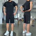 Tシャツ 半ズボン 上下セット メンズ 春夏 ひんやり 速乾 通気性 メッシュ 普段使い 運動 半袖シャツ 半ズボン ポリエステル 黒 青 2点セット