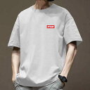 Tシャツ メンズ 半袖 綿 ゆったりとしたシルエット 肩落ち 丸首 シンプル ロゴ入り 通気性 アメカジ ストリート 普段使い 着回し 春夏
